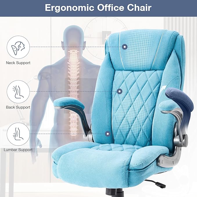 Big and Tall Fabric Office Chair 400lbs High Back Executive Computer Desk Chair with Flip Up Armrest, Breathable Fabric Adjustable Height Ergonomic Home Office Heavy Duty