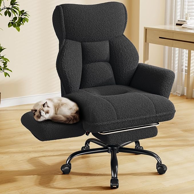 Big and Tall Office Chair with Adjustable Arms and Back, Ergonomic Office Chair with Footrest and Comfortable Fabric for Home Office, Bedroom ，Black