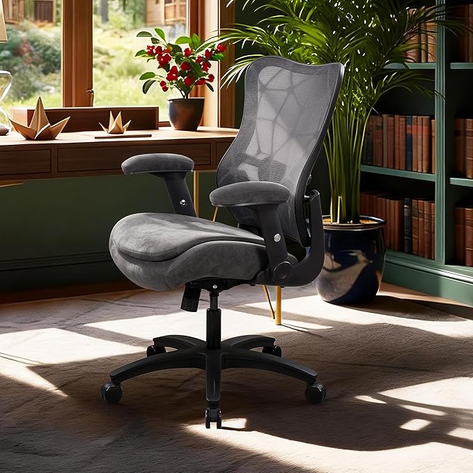 Big and Tall Office Chair 500lbs Heavy Duty Ergonomic Mesh Desk Chair with 23.6" Extra Wide Seat, 29.5" High Back, Adjustable Lumbar Support & Flip-Up Arms for Large Body Types (Dark Gray)