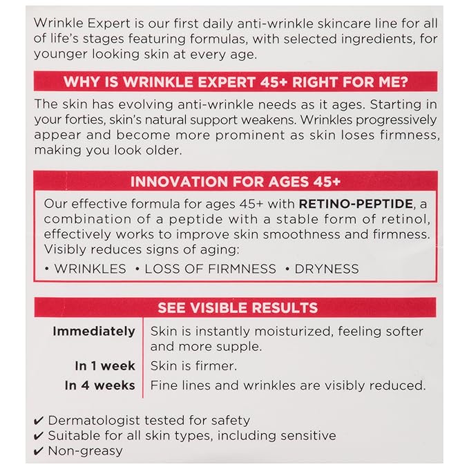 L'Oreal Paris Wrinkle Expert 45+ Anti-Aging Face Moisturizer with Retino-Peptide, Non-Greasy, Suitable for Sensitive Skin, 1.7 fl. Oz