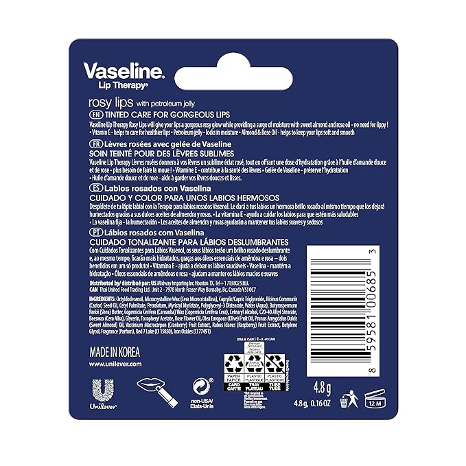 Vaseline Lip Therapy Care Rosy, Fast-Acting Nourishment, Ideal for Chapped, Dry, Cracked, or Damaged Lips, Lip Balm,0.16 Oz Each (Pack of 20)