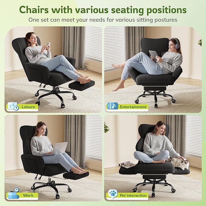 Big and Tall Office Chair with Adjustable Arms and Back, Ergonomic Office Chair with Footrest and Comfortable Fabric for Home Office, Bedroom ，Black