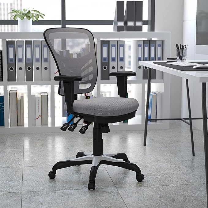 Flash Furniture Nicholas Mid-Back Swivel Office and Gaming Chair, Ergonomic Mesh Office Chair with Adjustable Lumbar Support and Height, Gray