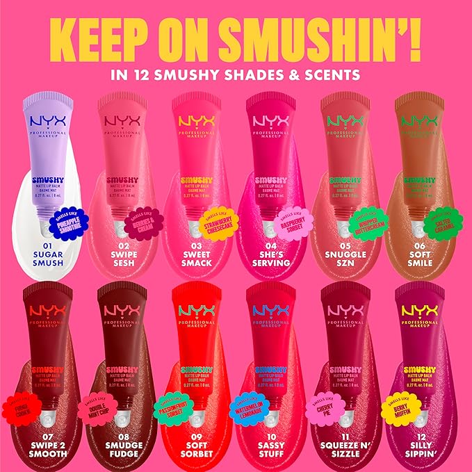 NYX PROFESSIONAL MAKEUP Smushy Matte Lip Balm, Tinted Lip Moisturizer with Soft, Matte Finish - Smudge Fudge (Chocolate Brown)