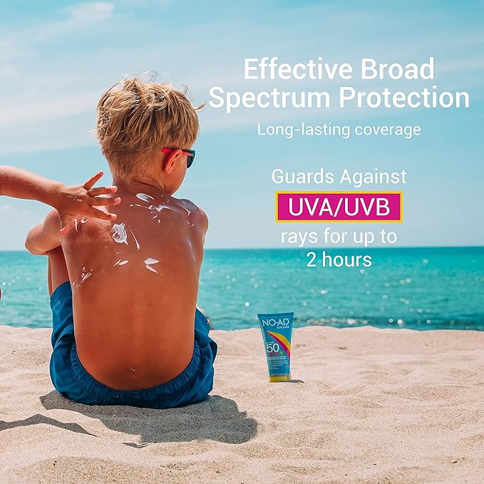 NO-AD KIDS SPF 50 Sunscreen Lotion | Non-Greasy and Waterproof Sunscreen | Suitable for All Skin Types | Broad Spectrum Protection for Active Lifestyles | 3 oz | Pack of 3