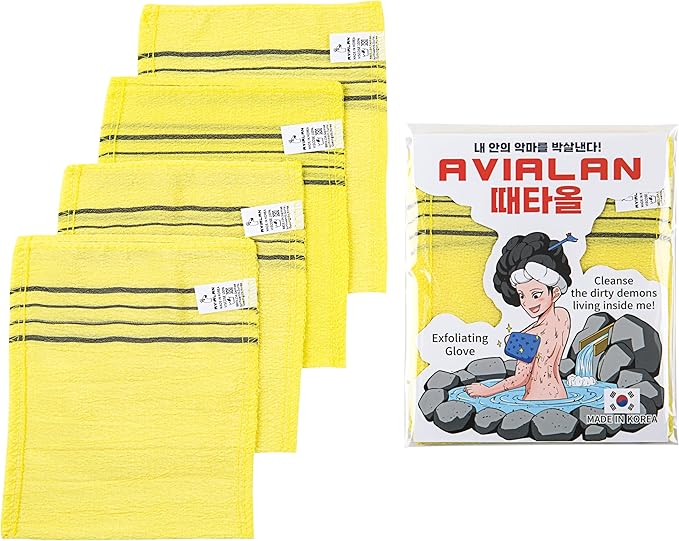 exfoliating Glove Body wash loofah Korean Skin Care face Lip Body Scrub Dry Brushing Body Brush Foot Back Scrubber (Yellow)