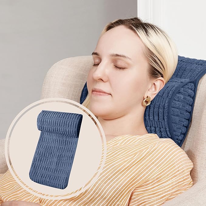 WdFour Headrest, Neckroll Pillow, Support Cushions for Neck, Back or Foot for Sofas, Recliners, Office Chairs, Massage Chairs, Neck Pain Relief and Cervical Support. (Navy Blue, 17" Wx2.7 D)