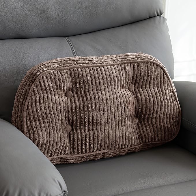 HIGOGOGO Lumbar Support Pillow for Recliner Chair/Accent Chair/Couch/Office Chair, Tufted Corduroy Back Support Cushion for Elderly, Recliner Cushions for Back Rest, Pain Relief, Reading, Brown