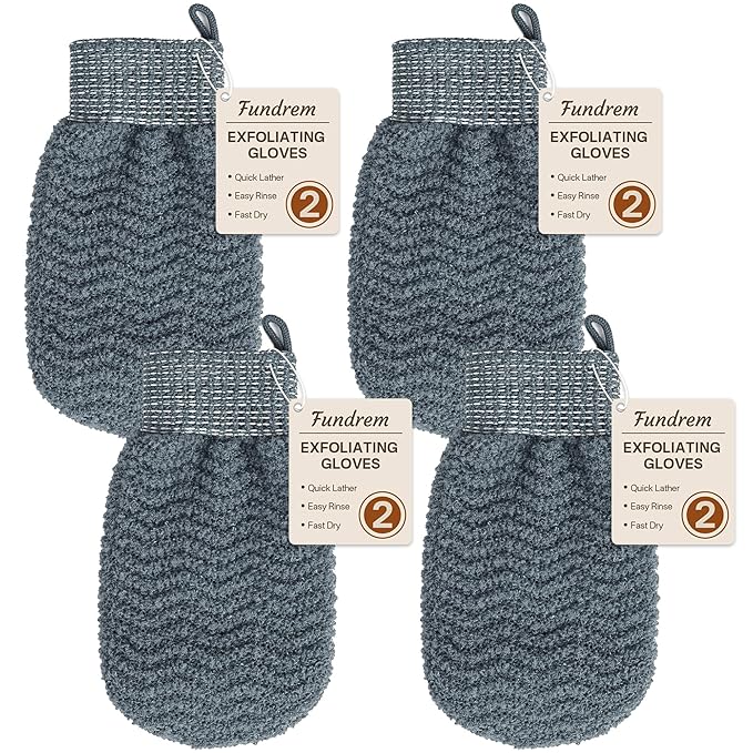 Exfoliating Gloves 2 Pack, Wave Texture Exfoliating Mitt for Dead Skin Remover, Body Scrub Gloves for Bath Shower, Korean Exfoliating Mitt, Loofah Alternative Body Scrubber for Women & Men
