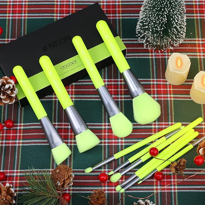 Docolor Makeup Brushes 10Pcs Makeup Brush Set Premium Synthetic Powder Kabuki Foundation Contour Blush Concealer Eye Shadow Blending Liner Make Up Brush Kit - Neon Green