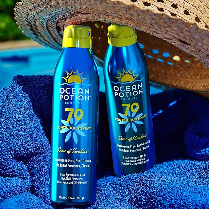 Ocean Potion Sun Care Continuous Sunscreen Spray SPF 70, Broad Spectrum UVA/UVB Protection Body Spray with Vitamin E & Aloe, Non-Greasy, Water-Resistant, 5.5 oz