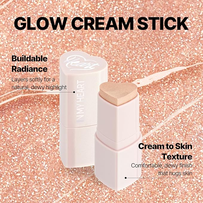 TOUCH IN SOL In My Heart Stick Highlighter (#Moonlight Beam) - Cream Highlighter Stick for Korean Makeup, Multi-Use for Lips, Cheeks & Body, Blendable for Dewy Glow, K-Beauty (0.21 oz)