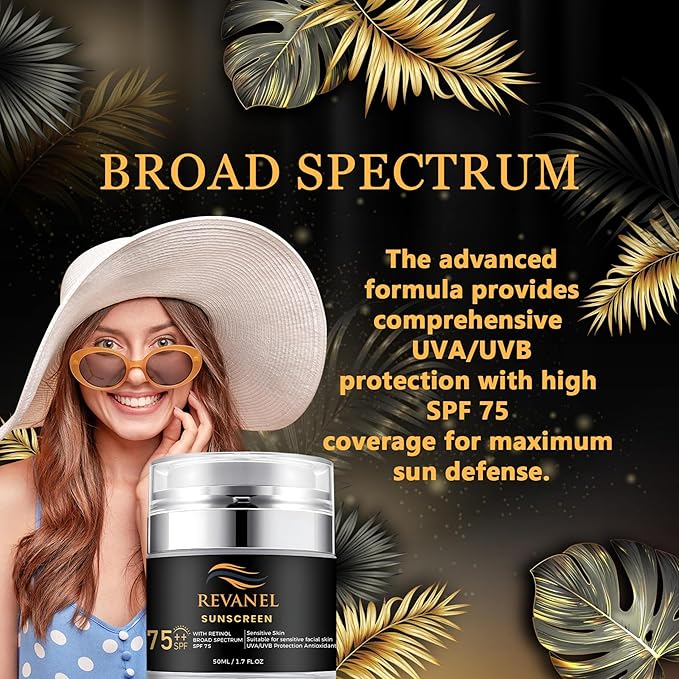 Sunscreen with Retinol, SPF 75, Broad Spectrum Advanced Formula for Maximum Sun Defense UVA/UVB Protection, Formulated Specifically for Sensitive Skin, 1.7 fl oz (1)