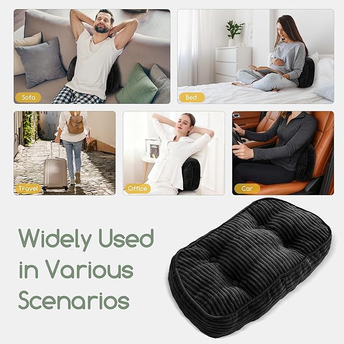 HIGOGOGO Lumbar Support Pillow for Recliner Chair/Accent Chair/Couch/Office Chair, Tufted Corduroy Back Support Cushion for Elderly, Recliner Cushions for Back Rest, Pain Relief, Reading, Black