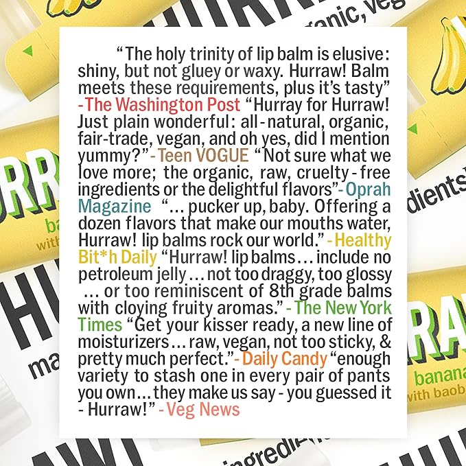Hurraw! Banana Lip Balm: Organic, Certified Vegan, Cruelty and Gluten Free. Non-GMO, 100% Natural Ingredients. Bee, Shea, Soy and Palm Free. Made in USA