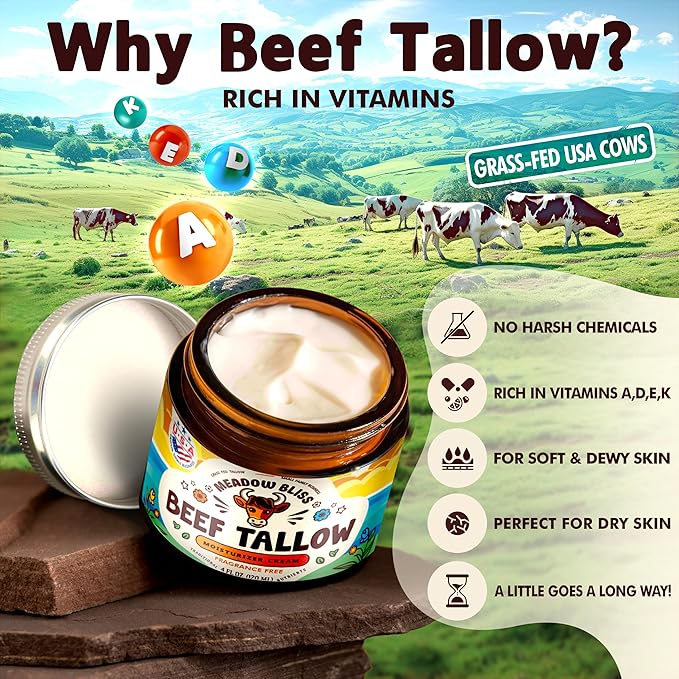 Beef Tallow for Skin - Moisturizer Cream - 100% Grass Fed - Whipped Beef Tallow - Manuka Honey - Organic Jojoba Oil, Shea Butter - Supports Eczema, Rosacea - USA - Citrus Breeze - 4 oz