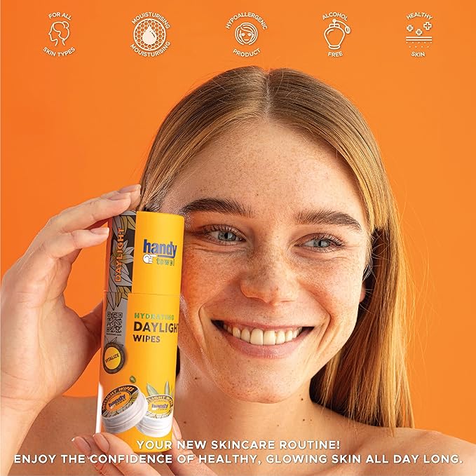 Handy Towel Daylight Facial Care Wipes, Pore Cleansing Wipes for Radiant Healthy Skin, Hyaluronic Acid Face Care Wipes, Moisturizing Daily Skin Care Towelettes, Nourishing Skin Care Wipes, 8 Count