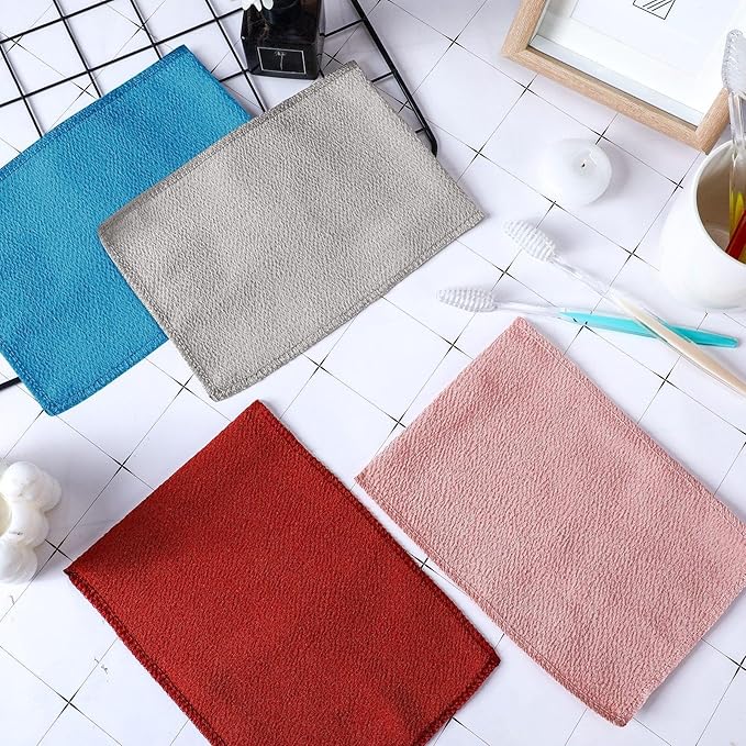 Tatuo 12 Pieces Korean Exfoliating Mitt Glove Italy Towel Body Skin Scrubber Exfoliating Scrubber for Remove Dead Skin Washcloth Korean(Small,Pink, Brick Red, Gray, Blue)