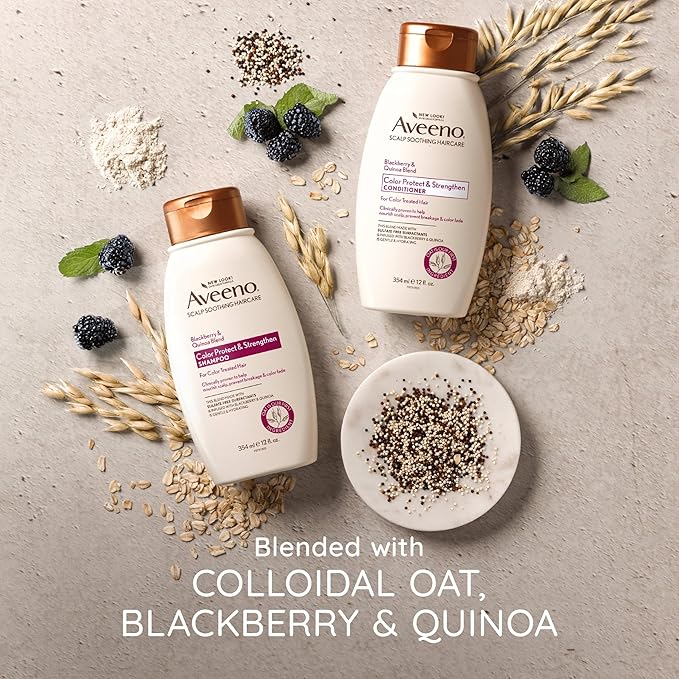 Aveeno Blackberry & Quinoa Strengthening Conditioner for Color-Treated Hair, Moisturizing, Color-Protecting, 12 fl oz
