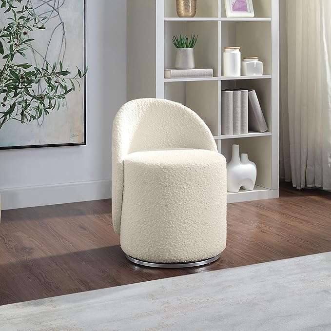 OSP Home Furnishings Lystra Swivel Barrel Vanity Chair with Textured Boucle Fabric, Cream