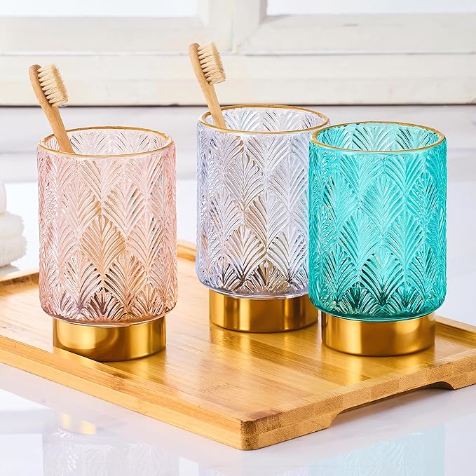 Makeup Brush Holder Organizer,Toothbrush Holders,Desk Pen Pencil Holder,Multifunctional Vintage Glass Brush Cup（A42-9-US）