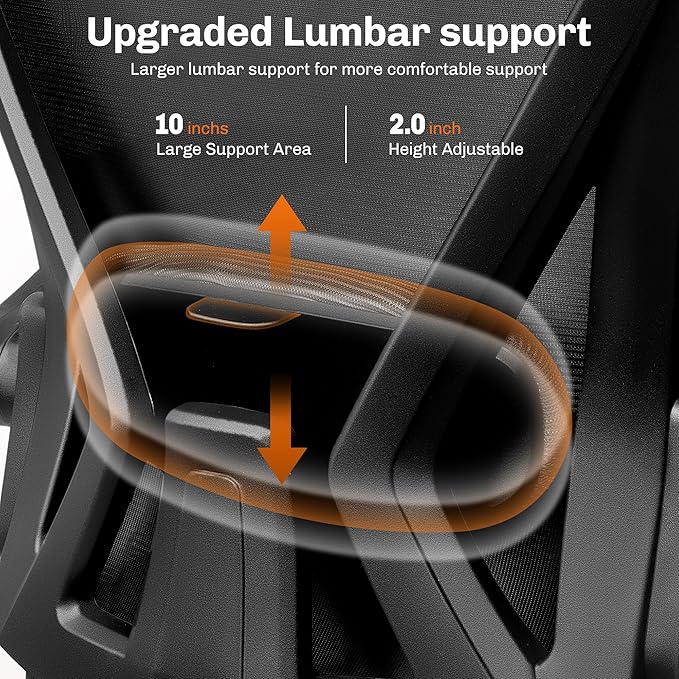 Office Chair, Ergonomic Home Computer Desk Chairs, Comfy Breathable Mesh Chair with Adjustable Lumbar Support Flip-up Armrests, Executive Task Chair with High Back for Home Office Rolling Swivel Chair