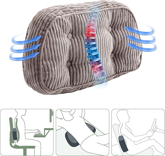 HIGOGOGO Lumbar Support Pillow for Recliner Chair/Accent Chair/Couch/Office Chair, Tufted Corduroy Back Support Cushion for Elderly, Recliner Cushions for Back Rest, Pain Relief, Reading, Grey