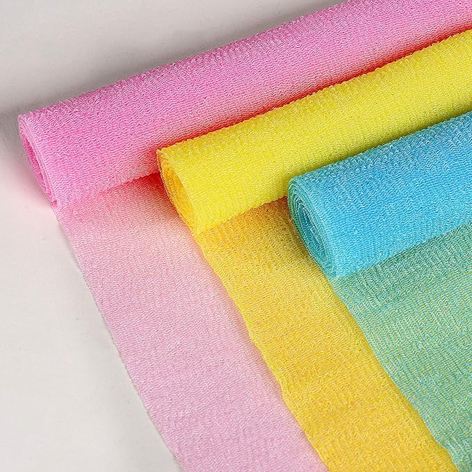 ARCH&M Exfoliating Washcloth 12 Pack Back Scrubber for Shower Towel Body Scrubber Microabrasion Sponge Japanese Bath Wash Korean Beauty Wash Cloth Loofah Scrubber Black Off-White Navy-Blue