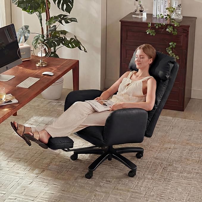 Cross Legged Office Chair with Pets Friendly Arms, Plus Size Criss Cross Desk Chair, Big and Tall Office Chair with Foot Rest, Reversible Armrests & Wide Seat, Black