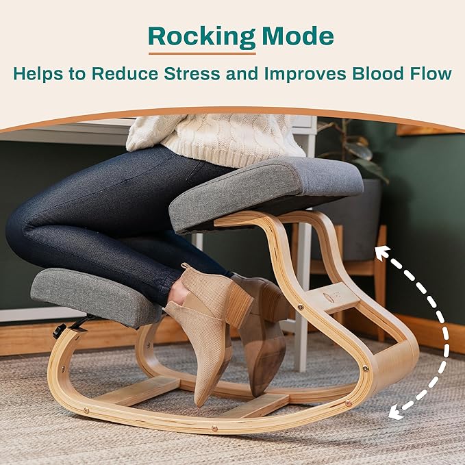 NYPOT Ergonomic Kneeling Chair with 2 Knee Pads - Adjustable Height Rocking Knee Chair for Posture and Back Support for Home and Office - Angled Kneeling Stool, Moonstone Grey