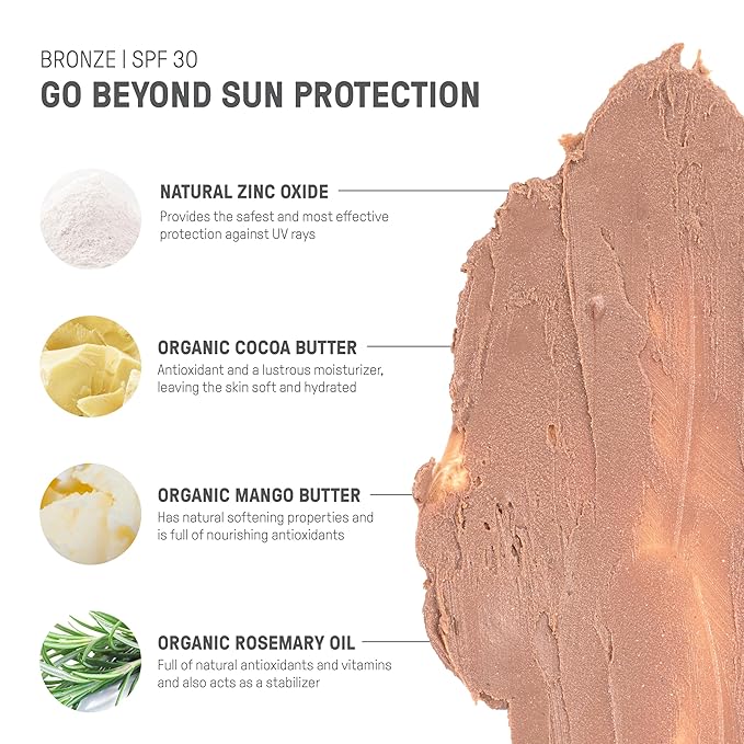 Raw Element Ultra-Moisturizing Face Tint Sunscreen, SPF 30+, Non Toxic Mineral Face Cream, Non Nano Zinc Oxide, Reef Friendly, Safe for All Ages, 0.5 oz, Bronze, Stick Pack of 1