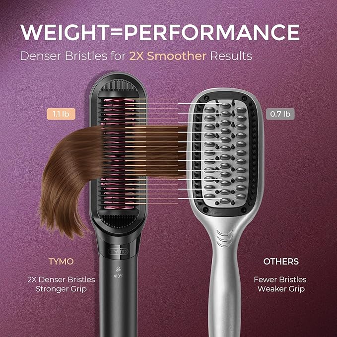 TYMO Flat Iron Hair Straightener Brush 2 in 1, 200M Ions Hair Straighteners for Women, Ceramic Dual Voltage Straightening Hot Comb for Anti-Frizz Straights, Waves, Curl, 3X Less Heat Damage, Black