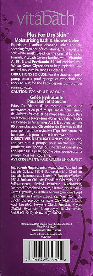 Vitabath Moisturizing Bath & Shower Gelee, Plus For Dry Skin, 32-Ounces