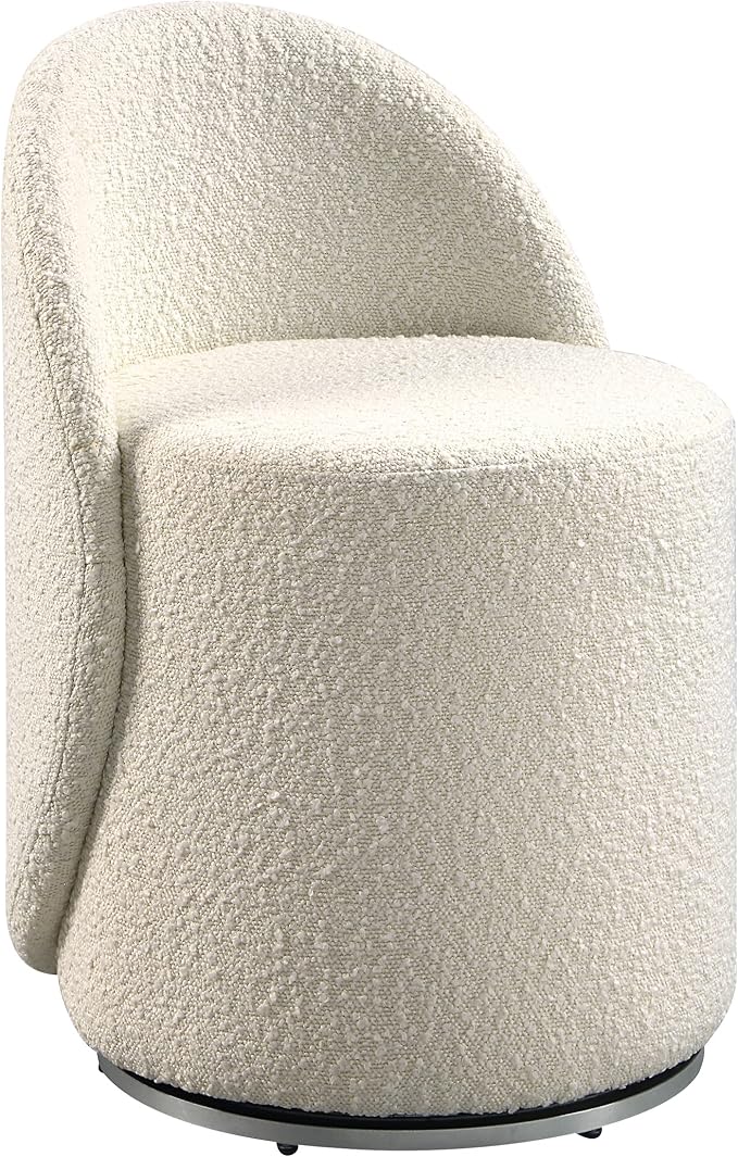 OSP Home Furnishings Lystra Swivel Barrel Vanity Chair with Textured Boucle Fabric, Cream