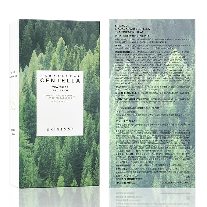 SKIN1004 Tea-Trica B5 Cream, Face Moisturizer with Centella Asiatica & Panthenol B5, Gel Moisturizer for Soothing & Hydrating, Cica Cream with Tea Tree & Centella, Korean Skin Care, 2.53 fl.oz / 75ml