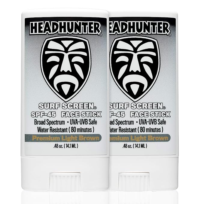 Headhunter Sunscreen Face Stick SPF 45, Waterproof Surf Sunblock for Waterman, Water-Resistant Facial Sunscreen for Ultra-Sport Protection and Solar Defense (80 min), Tinted Light Brown (2 pack)