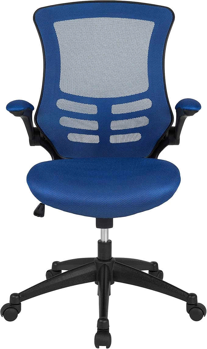 Flash Furniture Kelista Mid-Back Blue Mesh Swivel Ergonomic Task Office Chair with Flip-Up Arms