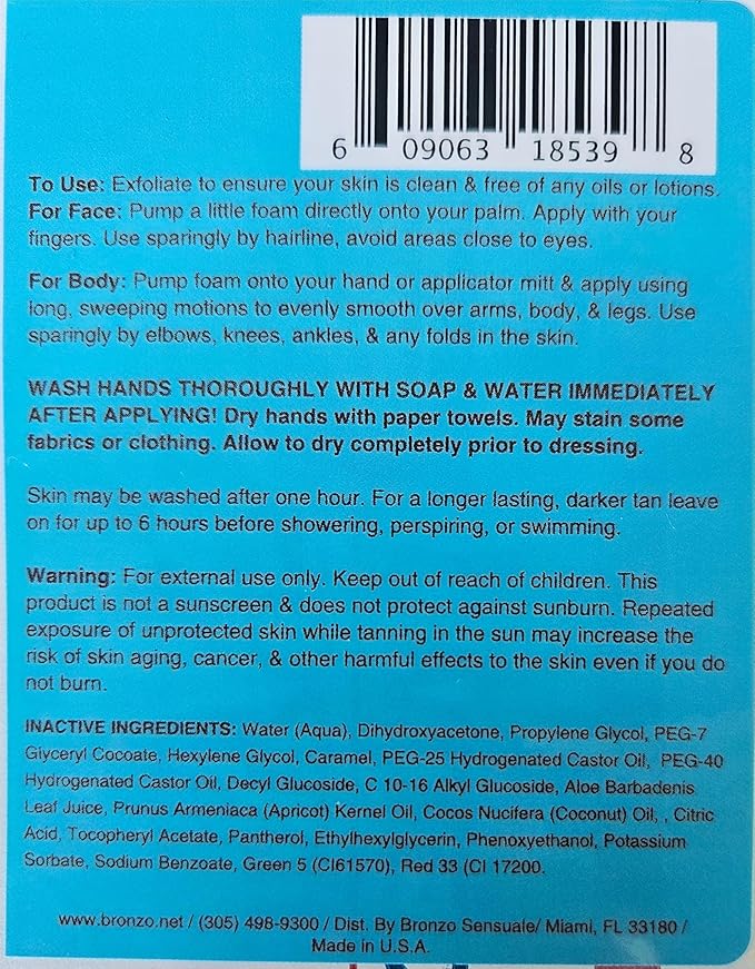 Self-Tanning Mousse + Instant Bronzer – Streak-Free Golden Glow in 1 Hour, No Orange, by Bronzo Sensuale, 5 Fl. Oz.