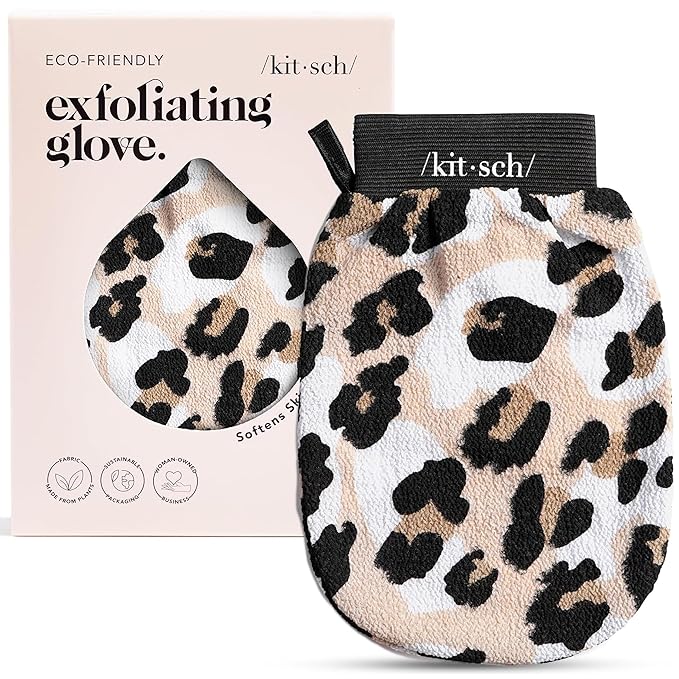 Kitsch Exfoliating Glove 1pc – Korean Exfoliating Mitt & Deep Exfoliating Body Scrubber for Shower, Bath | Body Exfoliator Glove, Dead Skin Remover | Skin Care for Smooth Skin - Leopard
