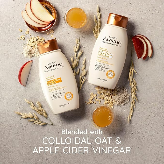 Aveeno Apple Cider Vinegar Sulfate-Free Conditioner for Balance & High Shine, Daily Moisturizing & Scalp Soothing Conditioner for Oily or Dull Hair, Paraben & Dye-Free, 12oz (Pack of 2)
