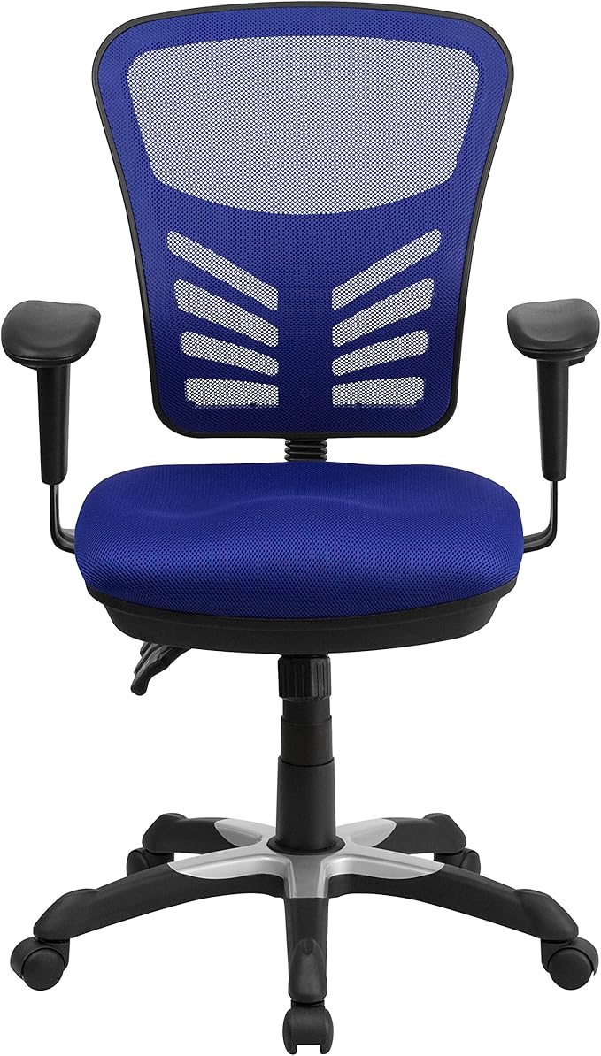 Flash Furniture Nicholas Mid-Back Swivel Office and Gaming Chair, Ergonomic Mesh Office Chair with Adjustable Lumbar Support and Height, Blue