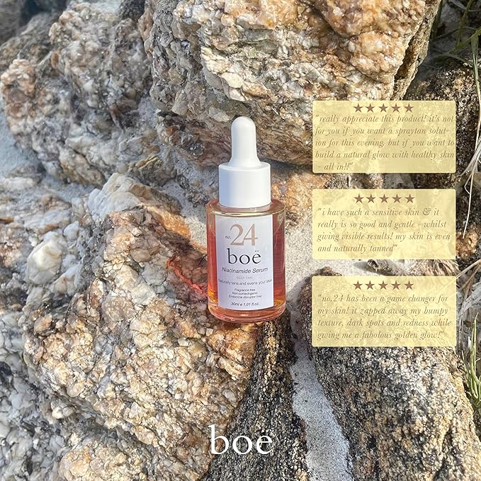 Niacinamide Serum Boë No.24 with Self Tan, Allantoin + Vitamin B3, GOLDEN GLOW Skincare, Vegan Friendly, Suitable For All Skin Types - 30ml