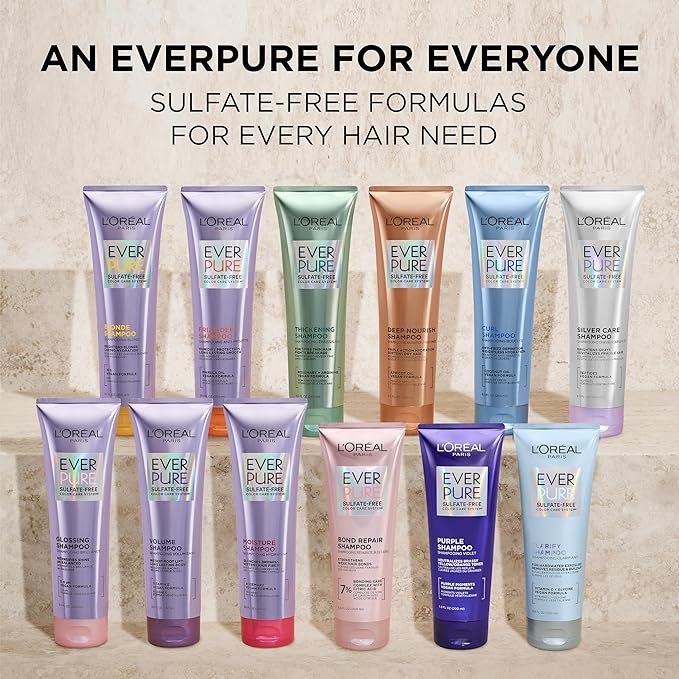 L'Oreal Paris EverPure Silver Care Sulfate Free Conditioner, Brightening and Nourishing Hair Care for Gray and Silver Hair, Vegan Formula with Peptides, 8.5 Fl Oz