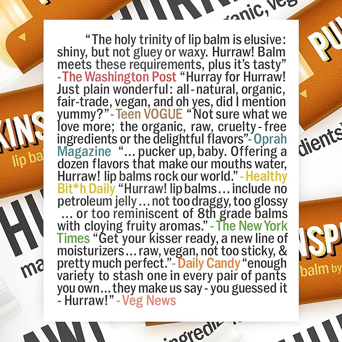 Hurraw! Pumpkin Spice Lip Balm: Organic, Certified Vegan, Cruelty and Gluten Free. Non-GMO, 100% Natural Ingredients. Bee, Shea, Soy and Palm Free. Made in USA