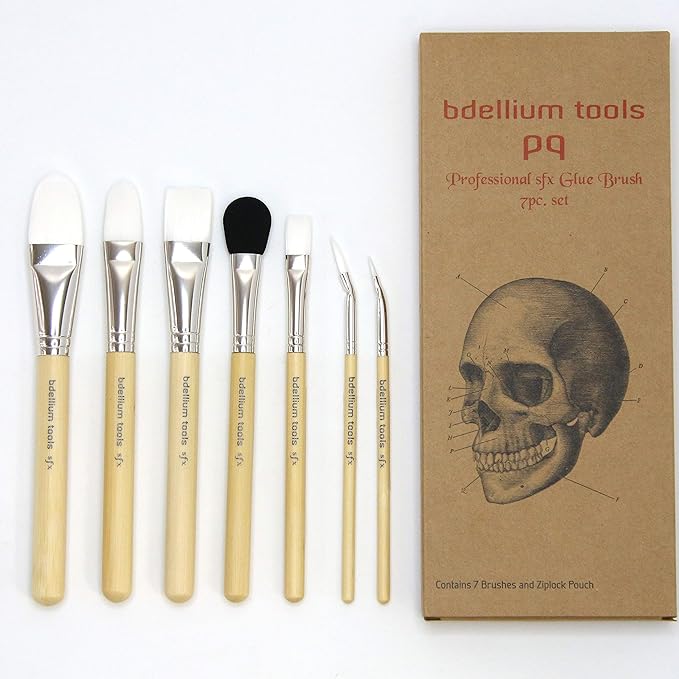 Bdellium Tools Professional Makeup Brush SFX Glue Brush Set 7 PC. With Ziplock Pouch