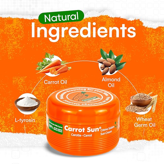Carrot Sun Tanning Accelerator – 350ml Carotene Intensive Tanning Gel – Natural Extract Sun Cream Tanning Lotion for All Skin Types – Tan Lotion with Carrot Oil for Even Beautiful Skin Coloring - SPF0