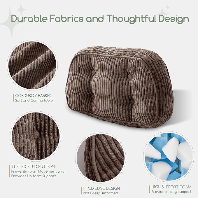 HIGOGOGO Lumbar Support Pillow for Recliner Chair/Accent Chair/Couch/Office Chair, Tufted Corduroy Back Support Cushion for Elderly, Recliner Cushions for Back Rest, Pain Relief, Reading, Brown