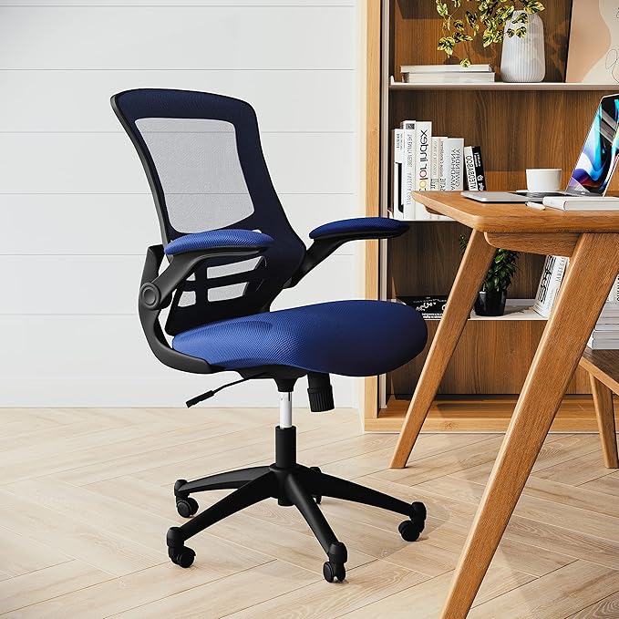 Flash Furniture Kelista Mid-Back Blue Mesh Swivel Ergonomic Task Office Chair with Flip-Up Arms