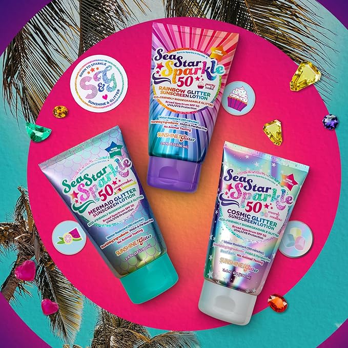 Seastar Sparkle - Cosmic Marshmallow Scented Glitter Sunscreen Lotion - SPF 50 - Biodegradable Sunscreen, Kids, Water Resistant, Glitter lotion, Cruelty Free, Kids Lotion, Made in USA, 3.4oz