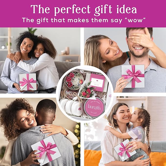 Spa Gift Set for Women – Rose & Jasmine Candle Gift Set with Bath Treats – Birthday Gift Basket for Women, Mom or Friend – Relaxing Self Care Spa Box